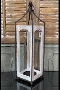 **BACK BY POPULAR DEMAND** OPEN CONCEPT WHITE WASHED WOOD & METAL LANTERN [489385]